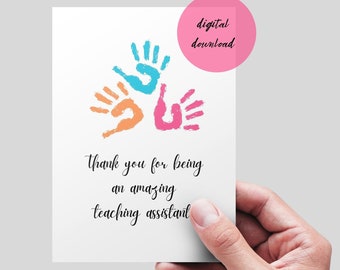Teaching Assistant printable card- Classroom Assistant- Thank You Card. DIGITAL DOWNLOAD.