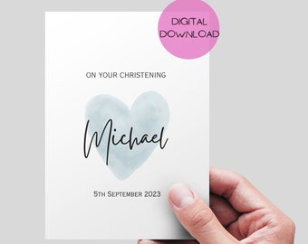 Christening Card Printable, Editable name and date. DIGITAL DOWNLOAD. Christening Card For boy. Personalised Christening Card. Baptism.