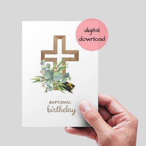 Carte d'anniversaire de baptême imprimable, téléchargement immédiat. Carte d'anniversaire de baptême chrétien, carte d'anniversaire de baptême imprimable.