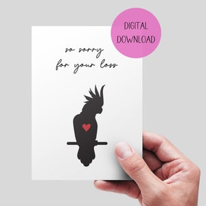 Tarjeta de condolencia de pájaro imprimible, pájaro cacatúa. Tarjeta conmemorativa de mascotas. Regalo conmemorativo para tu mascota. Tarjeta de condolencia de loro. DESCARGA DIGITAL