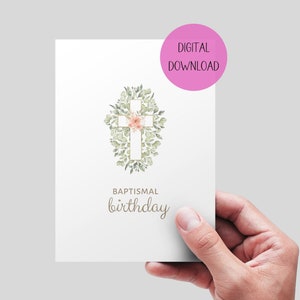 Tarjeta imprimible de cumpleaños bautismal, descarga instantánea. Tarjeta de cumpleaños del bautismo cristiano, tarjeta de aniversario del bautismo imprimible.