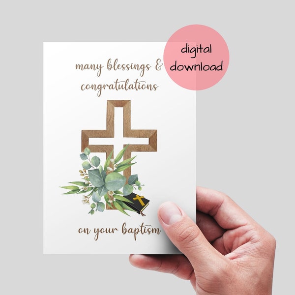 Baptism Printable Card, Instant Download . Christian Baptism Card, Printable Christian Baptism Card. Christening card.