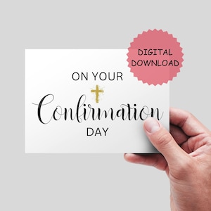 Auf die Karte zum Konfirmationstag. Druckbare Karte. Kreuz Karte | Religiöse Karte. DIGITALER DOWNLOAD. Noble Konfirmation.