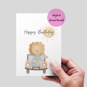 Lion Safari Printable Birthday Card - Digital Happy Birthday Card. Lion Safari Birthday Card. Happy Birthday Card. Child. DIGITAL download.