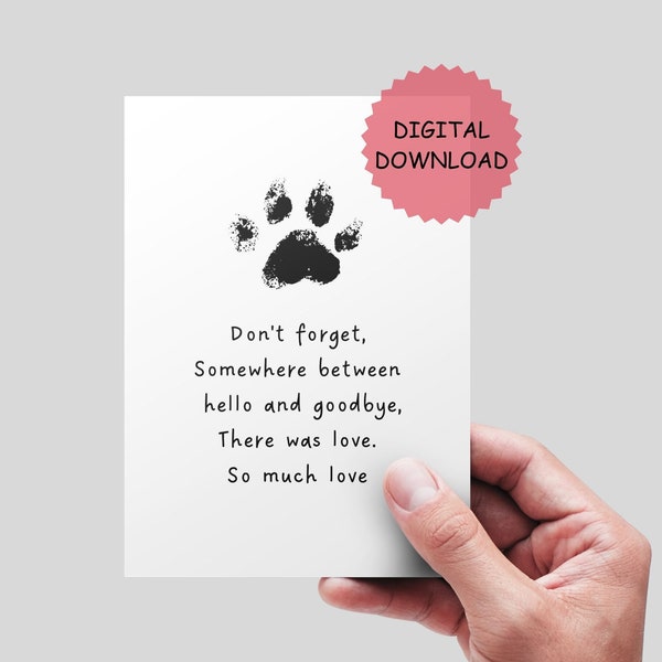 Pet Sympathy Card Printable, Pet Condolence Card, Pet Sympathy, Pet Death, Loss of Dog,Dog Condolence, DIGITAL FILE. Cat loss printable card