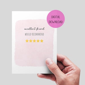 Rosa Freundschaft ausgezeichneter Freund druckbare Karte, würde fünf Sterne empfehlen. Bester Freund-Karte. DIGITALER DOWNLOAD.