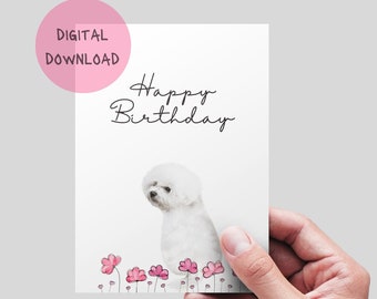 ビション・フリーゼのカード。犬の誕生日カード。ハッピーバースデー