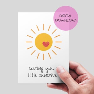Je vous envoie une petite carte Sunshine, carte de voeux imprimable, carte Thinking of you, carte de réconfort pour meilleur ami, mignon téléchargement numérique