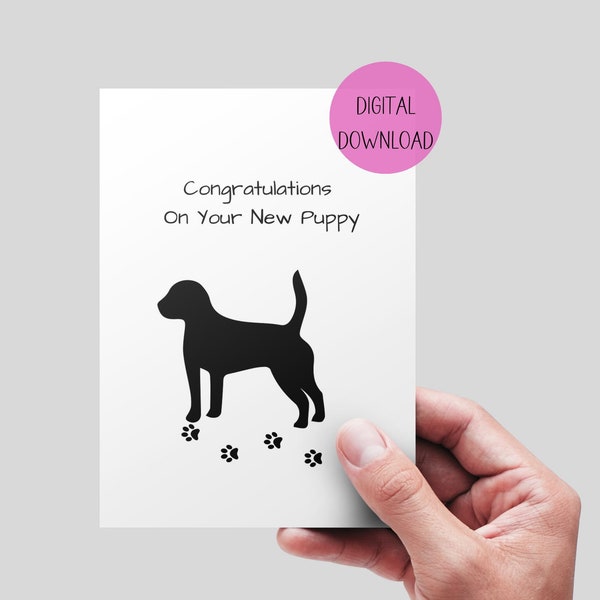 Congratulations on your new puppy printable card. Digital download. 5x7 card.