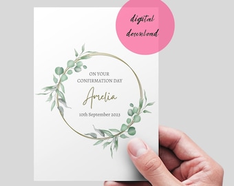 On your Confirmation Day Card. Printable Card template. Editable name. Plant Confirmation Card | Religious Card. DIGITAL DOWNLOAD.