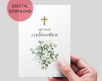On your Confirmation Day Card. Printable Card |Floral confirmation card | Gold Confirmation Card | Religious Card. DIGITAL DOWNLOAD.