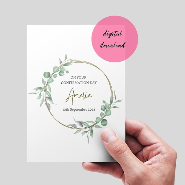 On your Confirmation Day Card. Printable Card template. Editable name. Plant Confirmation Card | Religious Card. DIGITAL DOWNLOAD.