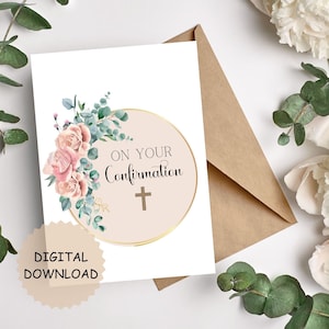Auf die Karte zum Konfirmationstag. Druckbare Karte |Florale Bestätigungskarte | Gold Konfirmation Karte | Religiöse Karte. DIGITALER DOWNLOAD.
