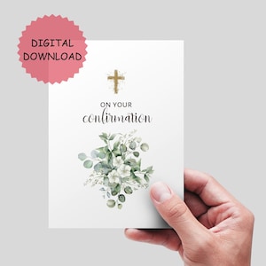 Auf die Karte zum Konfirmationstag. Druckbare Karte |Florale Bestätigungskarte | Gold Konfirmation Karte | Religiöse Karte. DIGITALER DOWNLOAD.