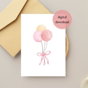 Tarjeta imprimible para cualquier ocasión. Tarjeta de Cumpleaños Imprimible - Globos. Nueva tarjeta de bebé. Tarjeta de niño. Tarjeta de Adulto. Jubilado . Descarga digital.