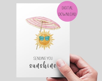 Sending You Sunshine Card, Printable greeting Card, Thinking of You Card, Cheering Up Card For Best Friend, Cute DIGITAL DOWNLOAD card. Sun.