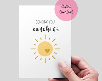 Sending You Sunshine Card, Printable greeting Card, Thinking of You Card, Cheering Up Card For Best Friend, Cute DIGITAL DOWNLOAD card. Sun.