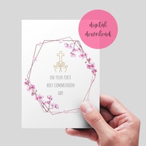 First Holy Communion Card, Printable Catholic Communion Card, On Your First Holy Communion Religious Card, Digital Download Card 5x7