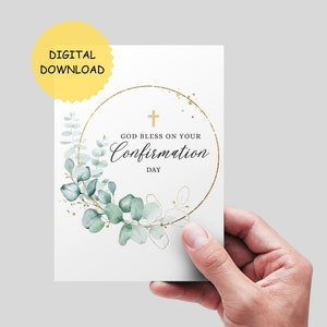 En su Tarjeta del Día de la Confirmación. Tarjeta Imprimible /Tarjeta de confirmación floral / Tarjeta de Confirmación Dorada / Tarjeta Religiosa. DESCARGA DIGITAL.