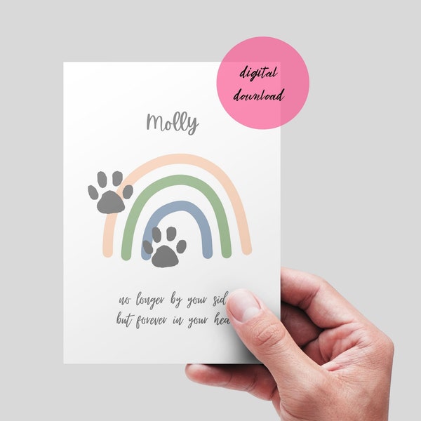 Dog Sympathy Card Printable, Editable pet name. Template Pet Condolence Card, Pet Sympathy, Pet Death, Loss of Dog, Cat. DIGITAL DOWNLOAD.