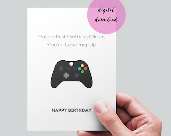 Printable Birthday Card | Video Game Controller, Gamer, Game Controller, Level Up Birthday Card | Birthday Card | Digital Download