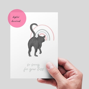 Katze Beileidskarte druckbare, DIGITALE Karte. Katzen Verlust Karte. Katzen-Denkmal, Haustier Verlust. mit Beileidskarte. Katze und Regenbogen Druck.