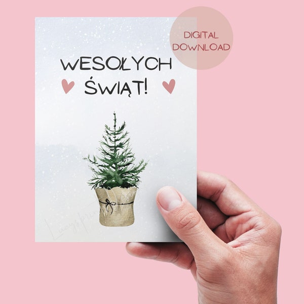 Carte de Noël polonaise, carte imprimable et art mural. Wesołych Świąt, Polska kartka świąteczna, Carte de Noël, Polonais, Carte de Noël