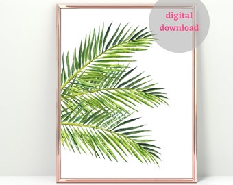 Palm Leaf floral wall art, Palm Leaf Print Modern Minimalist Wall art, Printable Palm Leaf Wall Decor.watercolor leaves .Digital download.
