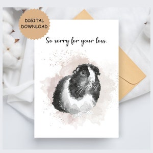 Tarjeta imprimible de pérdida de cobaya. DESCARGA DIGITAL. Tarjeta de pérdida de mascota. Regalo de pérdida de conejillo de Indias. Hermosa tarjeta pintada.