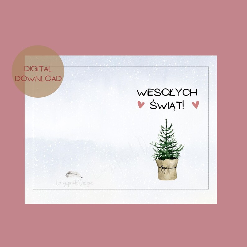 Polish Christmas Card, Printable Card and Wall Art. Wesołych Świąt