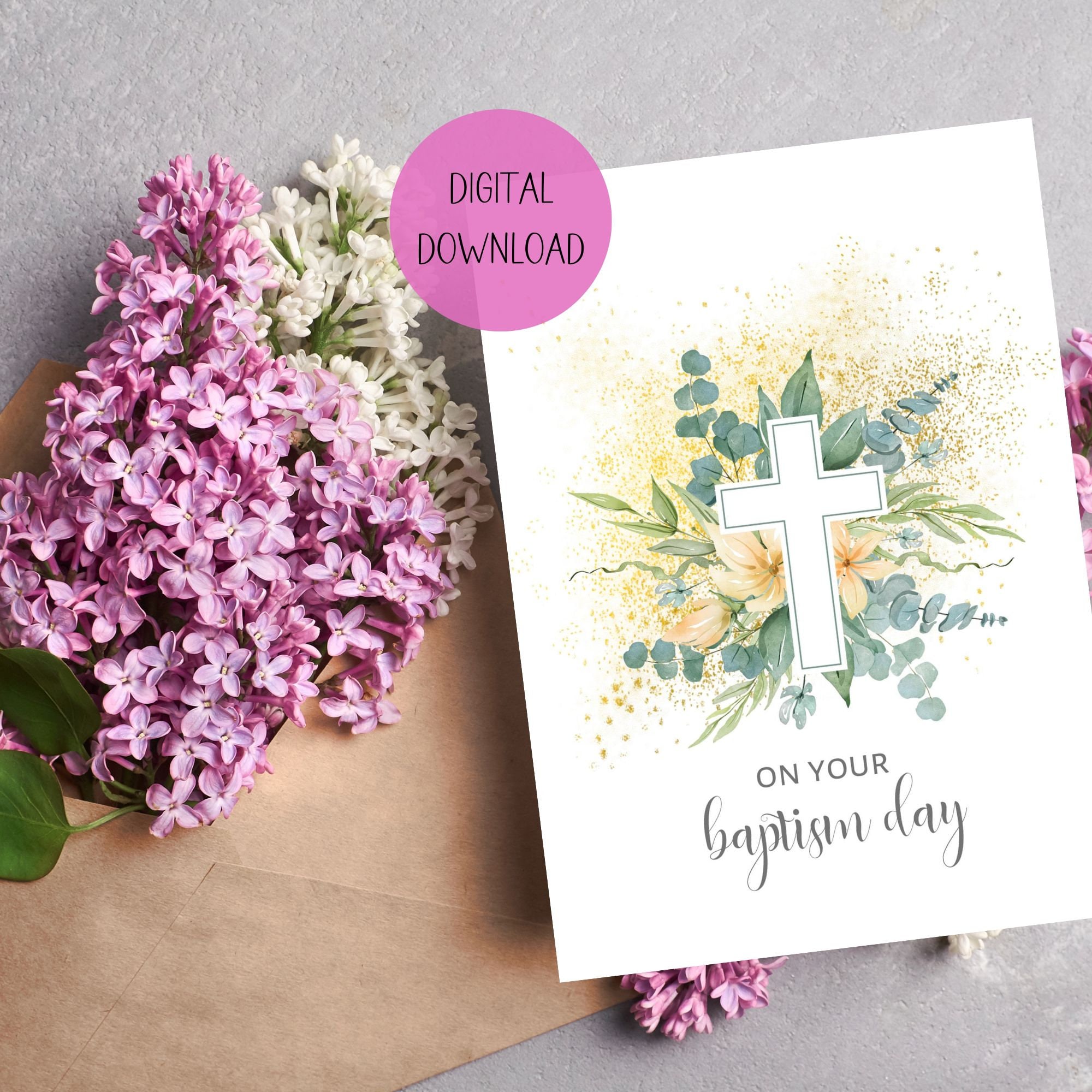 Baptism Printable Card, Instant Download . Christian Baptism Card, Printable Christian Baptism ...