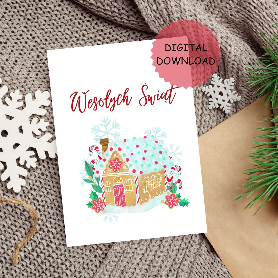 Polish Christmas Card, Printable Card .wesołych Świąt, Polska Kartka