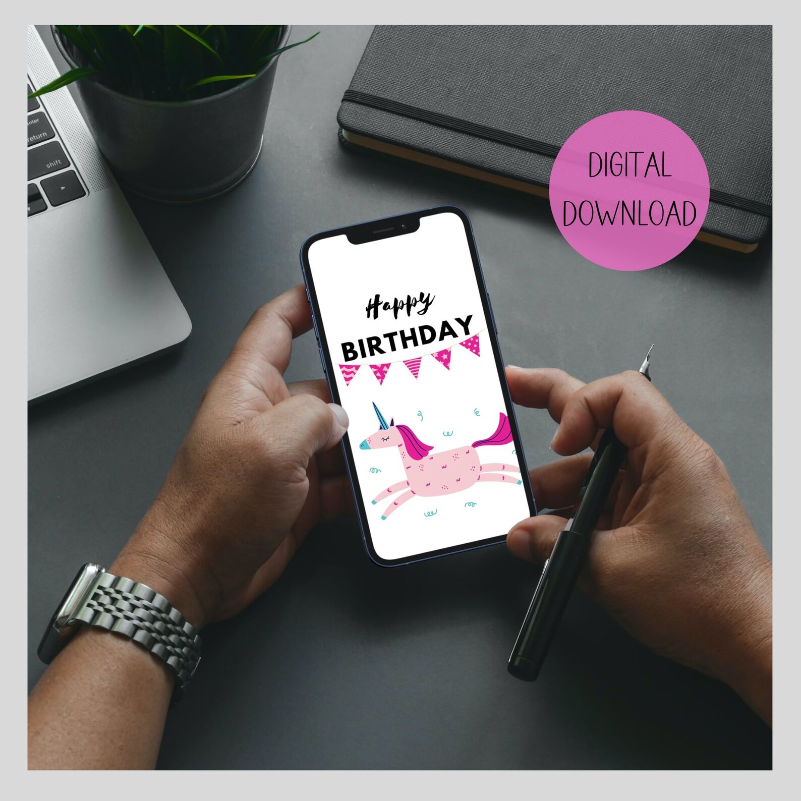 Unicorn Printable Birthday Card, Pink Unicorn Card for Kids, Cute