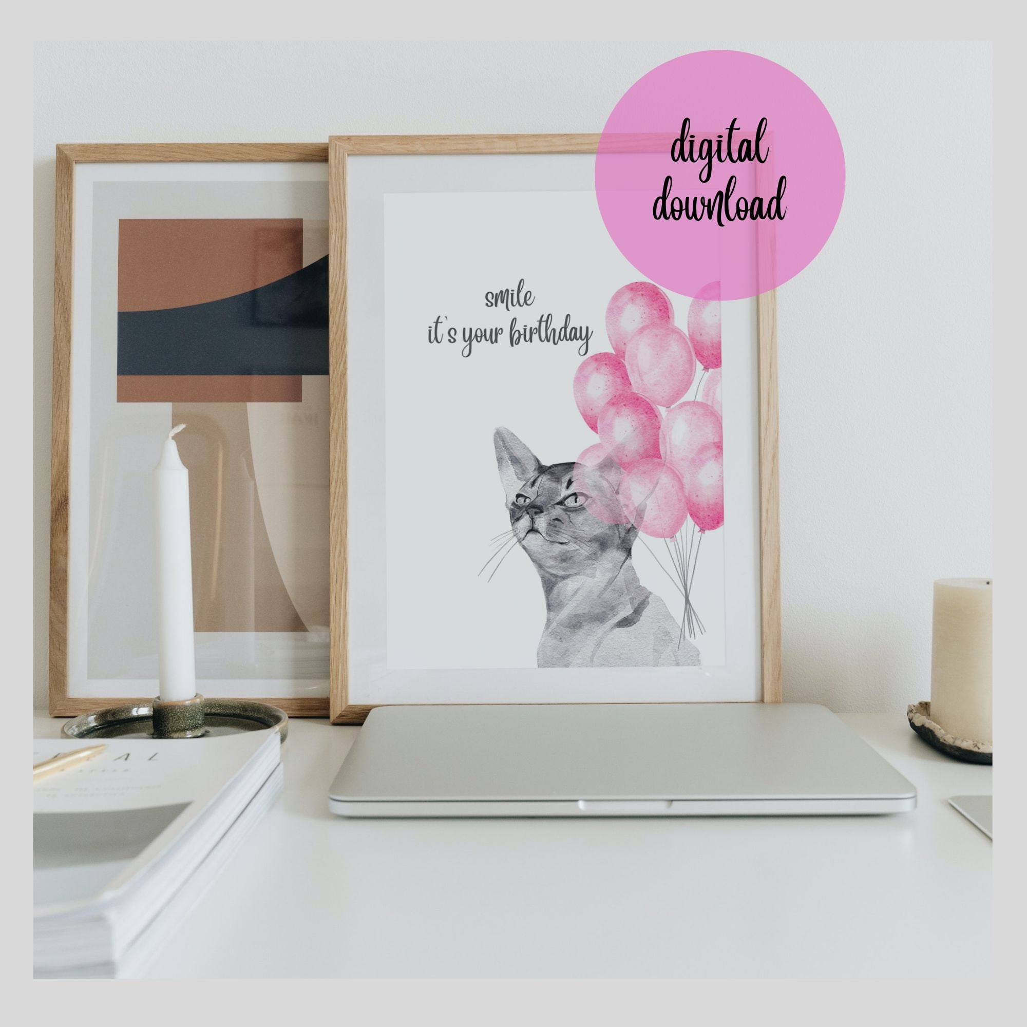 Cat Birthday Printable Card Digital Happy Birthday Card. Grumpy Sphynx ...
