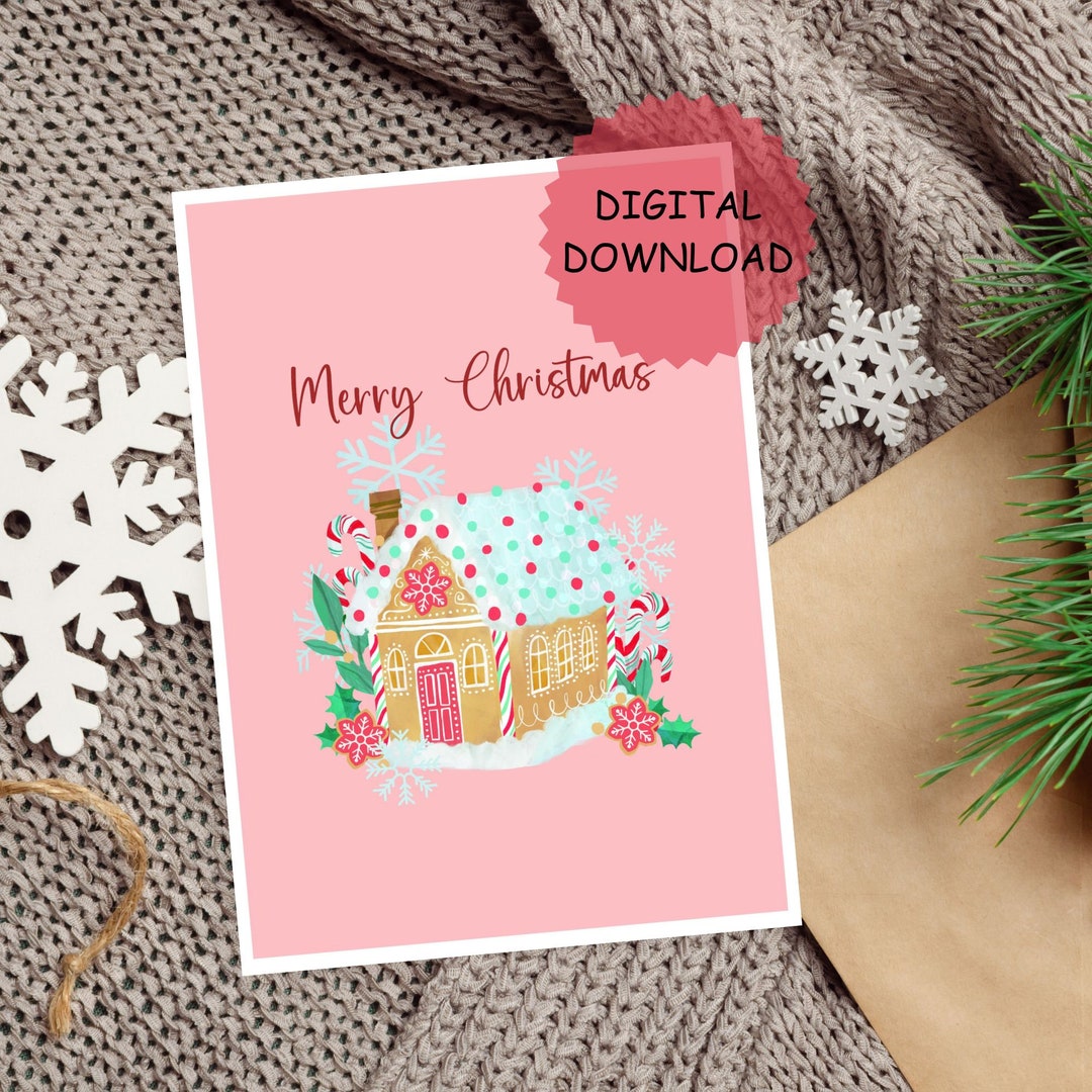 Pink Gingerbread House Printable Christmas Card Cute Merry Etsy pink-gingerbread-house-printable-christmas-card-cute-merry-etsy