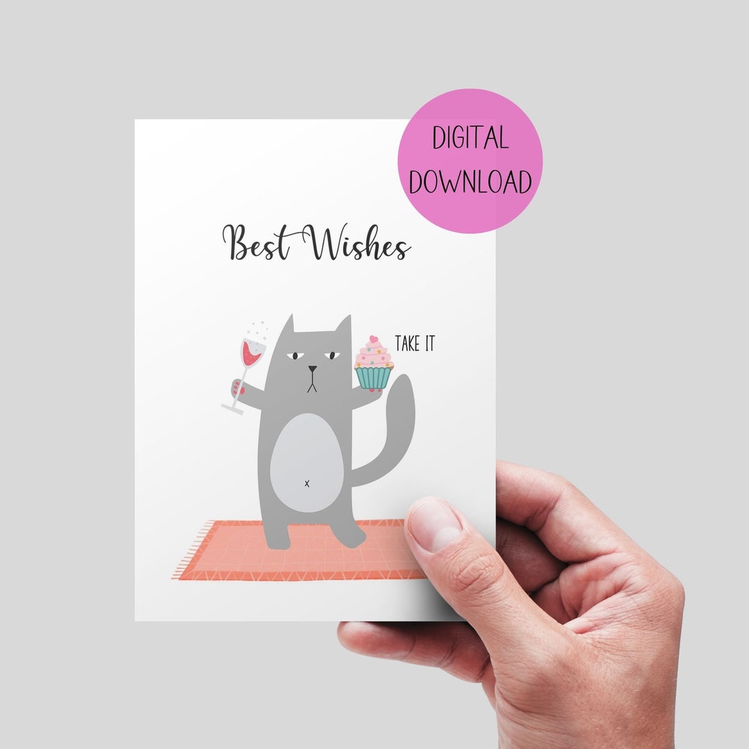 Grumpy Cat Printable Card. Best Wishes DIGITAL DOWNLOAD. Funny Birthday ...