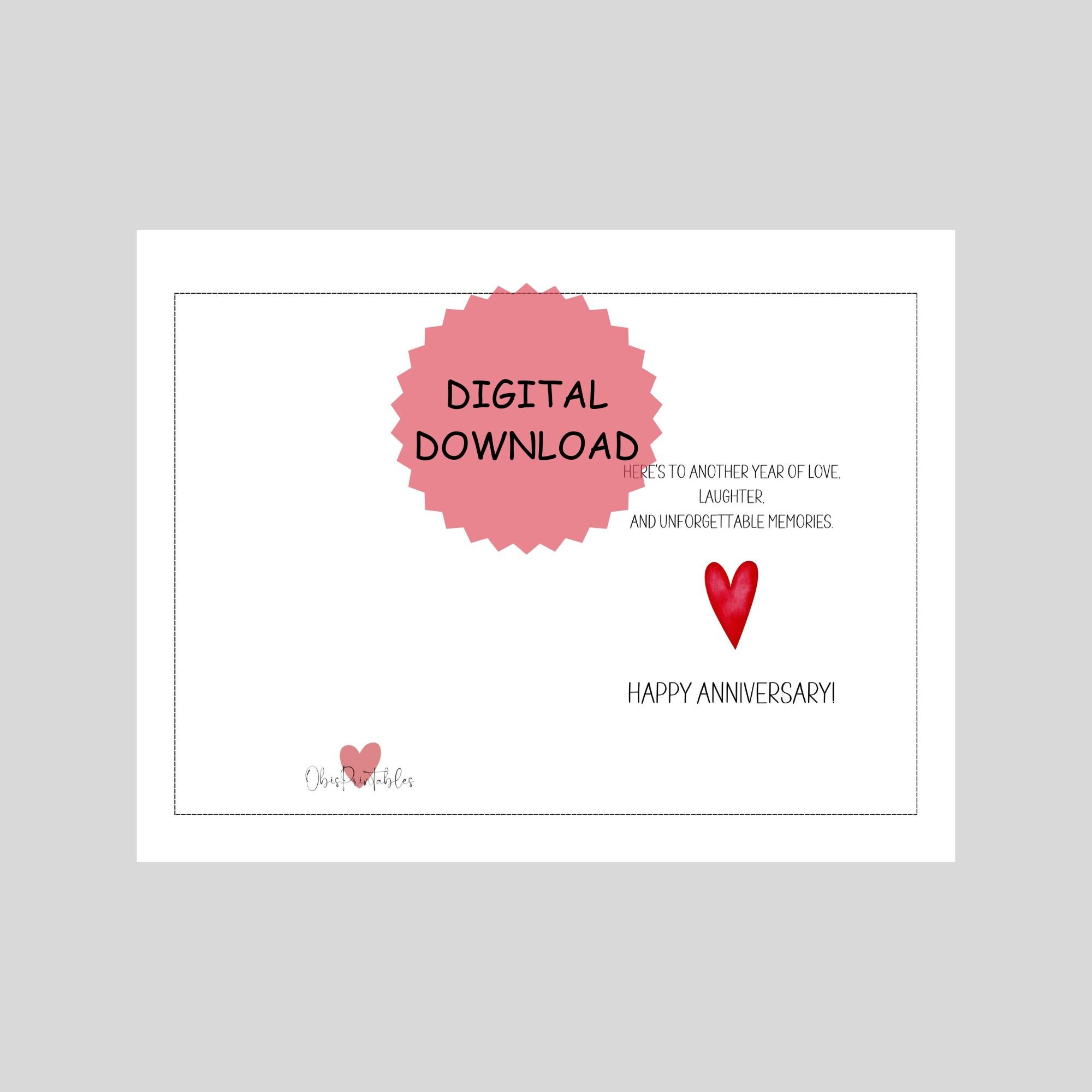 Happy Anniversary Printable Card, Wedding Anniversary Card, DIGITAL ...