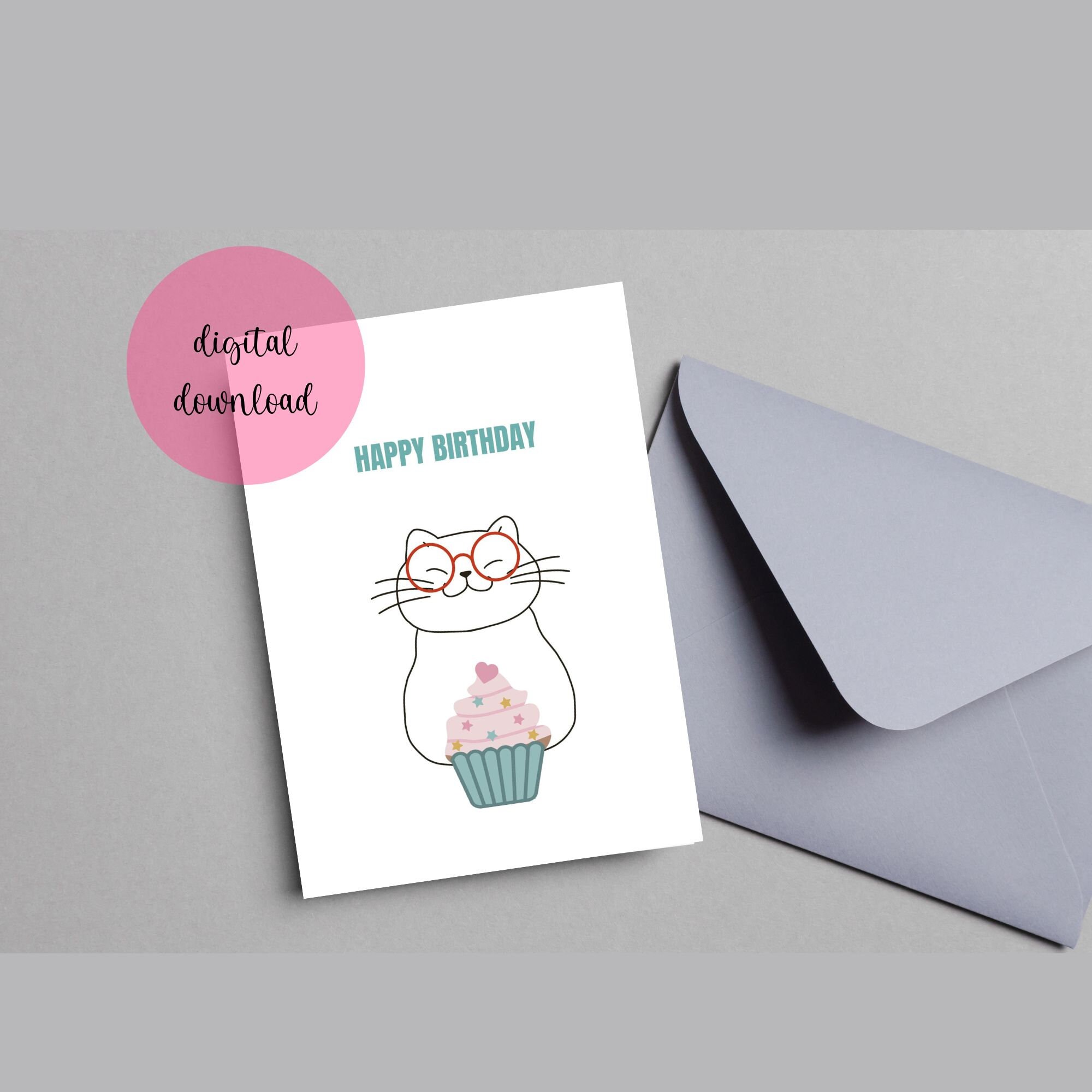 Funny Cat Happy Birthday Card, Printable Birthday Card, Happy Birthday ...