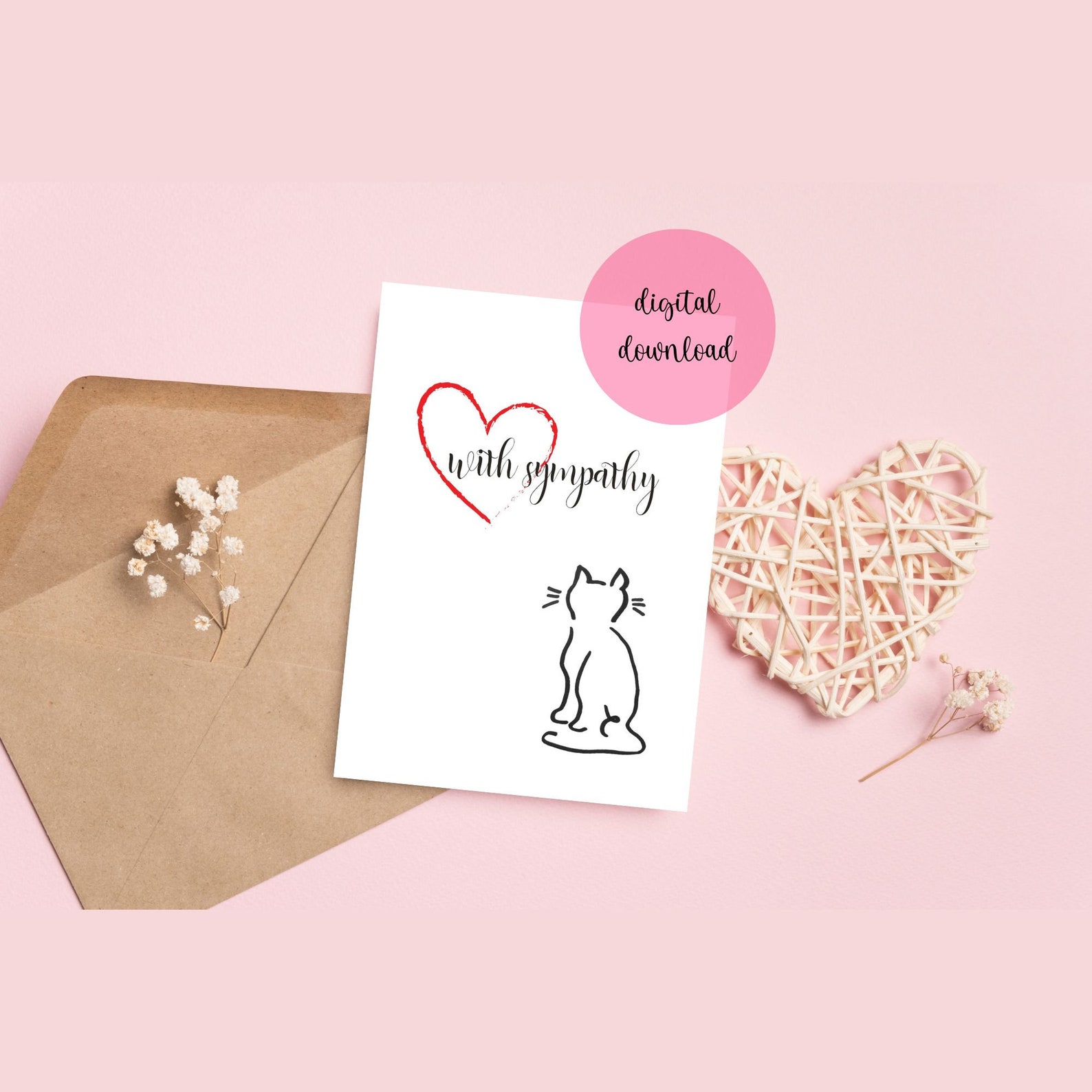 Cat Sympathy Card Printable, DIGITAL Card, With Sympathy, Cat Memorial ...