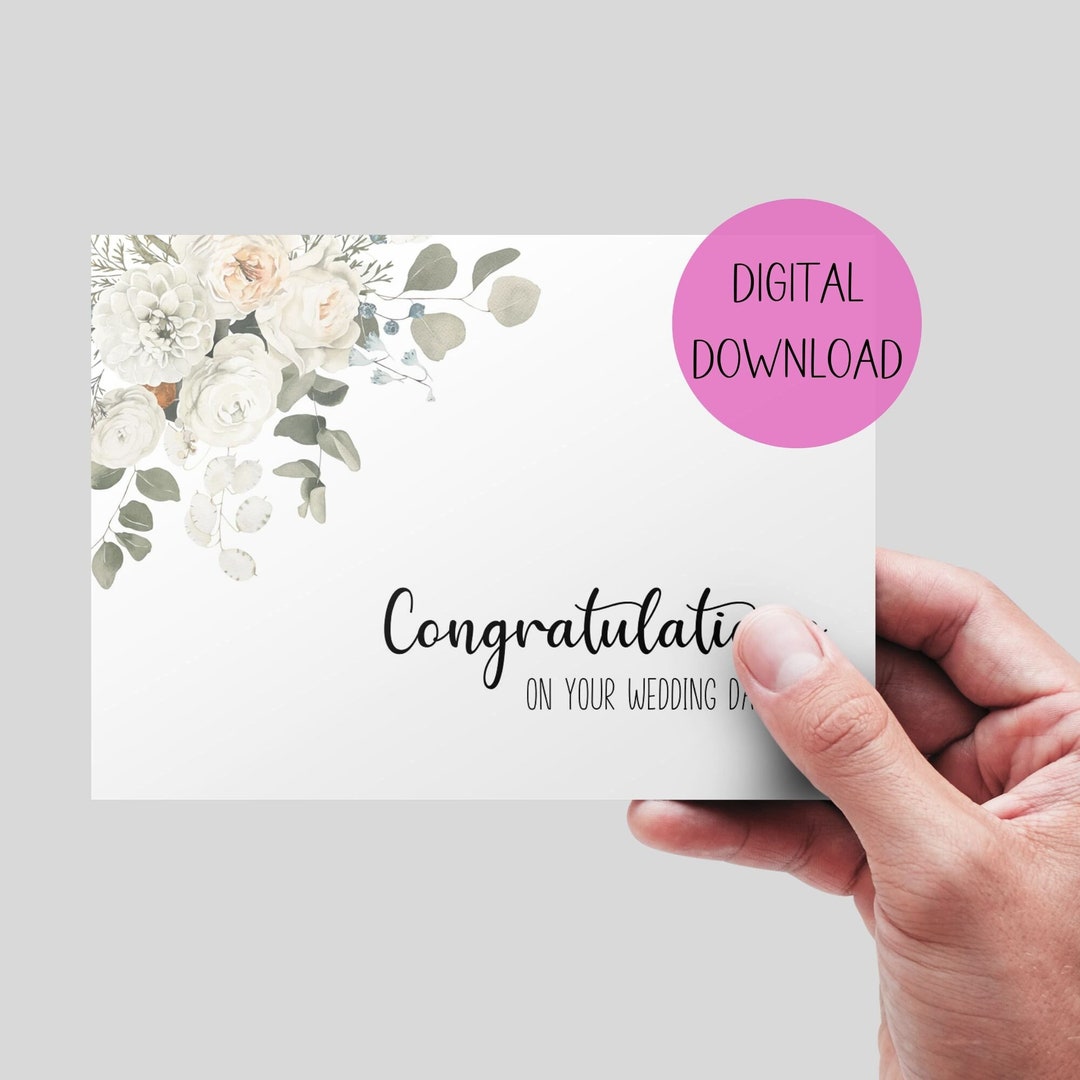 Congratulations on Your Wedding Day. Printable Card/ Instant Digital ...