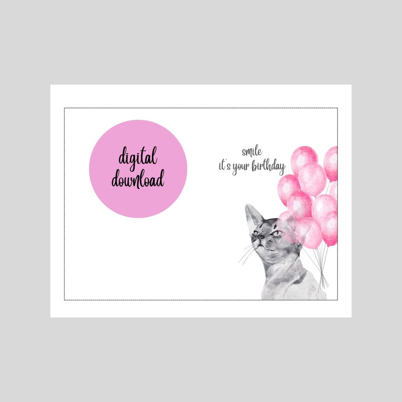 Cat Birthday Printable Card - Digital Happy Birthday Card. Grumpy ...