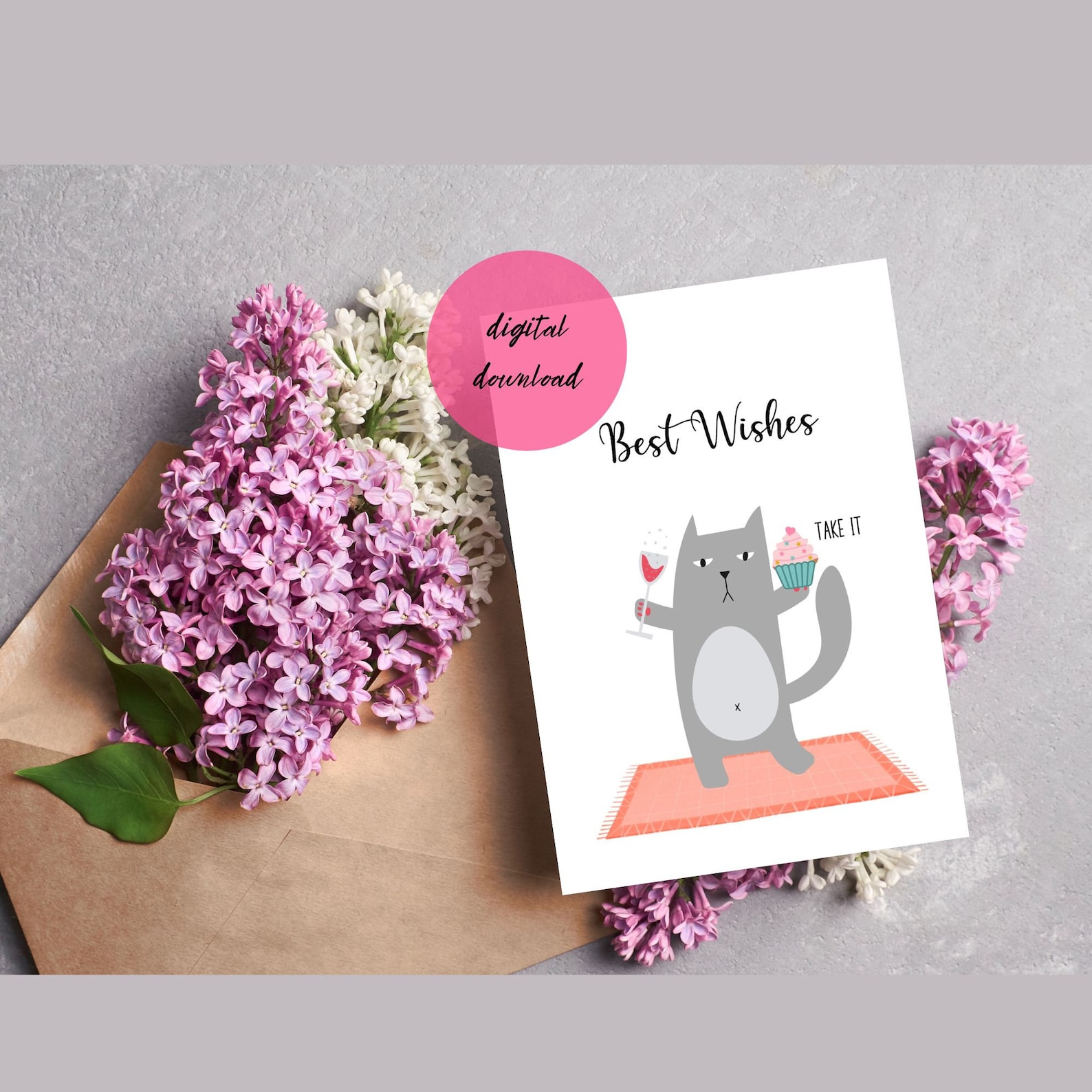 Grumpy Cat Printable Card. Best Wishes DIGITAL DOWNLOAD. Funny Birthday ...