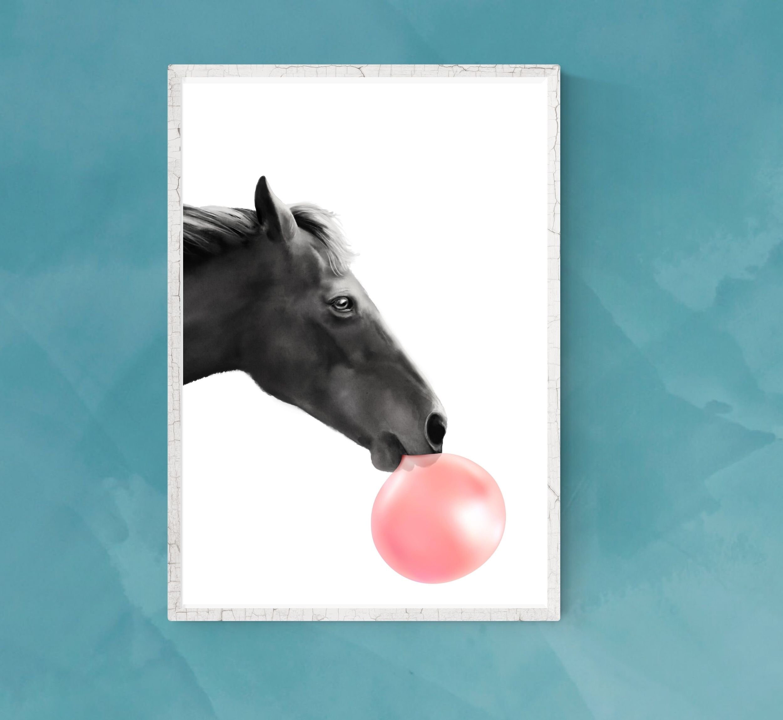 Horse With Pink Bubble Gum. DIGITAL DOWNLOAD. Printable Wall Etsy UK