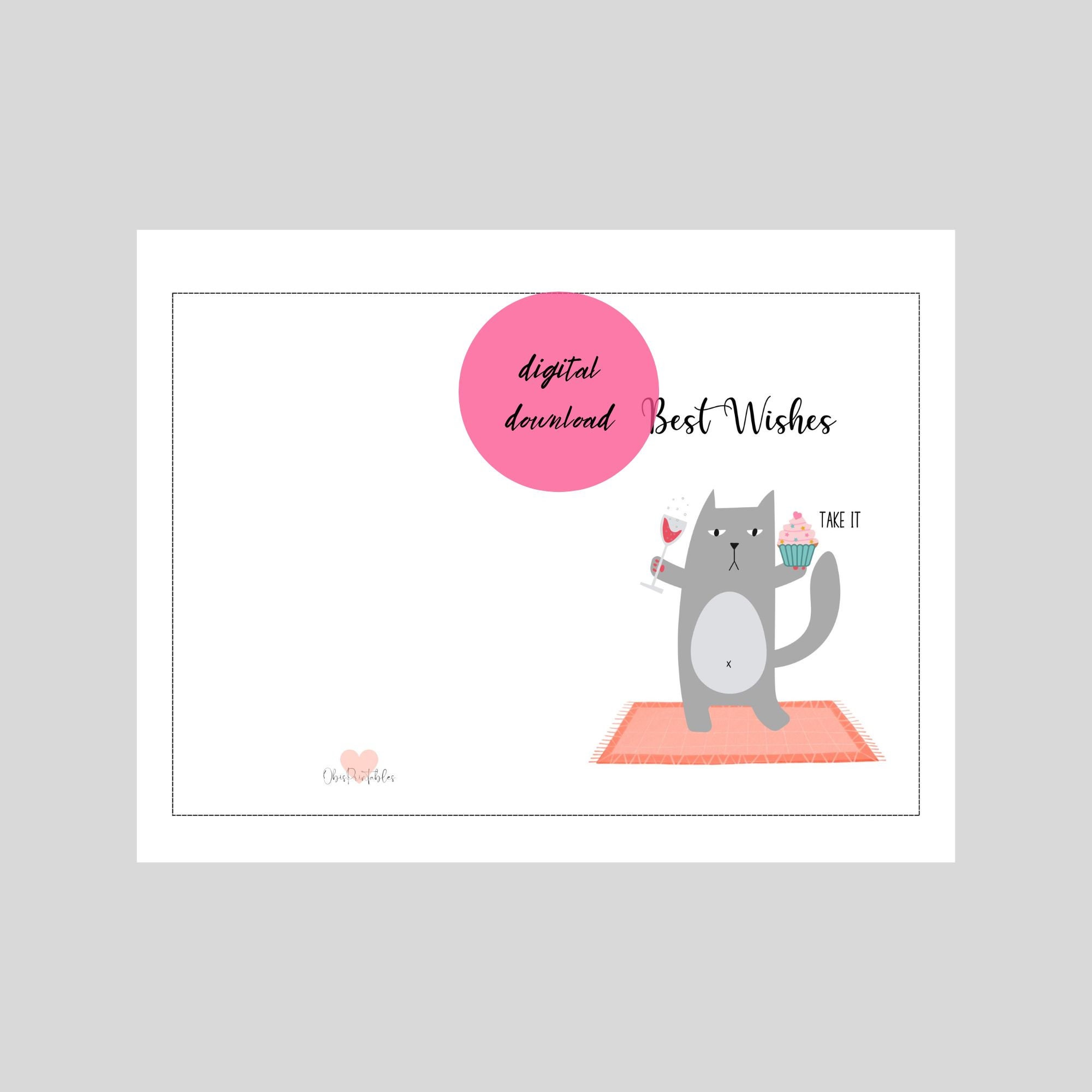 Grumpy Cat Printable Card. Best Wishes DIGITAL DOWNLOAD. Funny Birthday ...