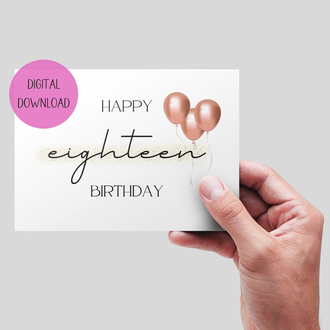 18th Birthday Printable Card. DIGITAL DOWNLOAD. Black and Rose Gold ...