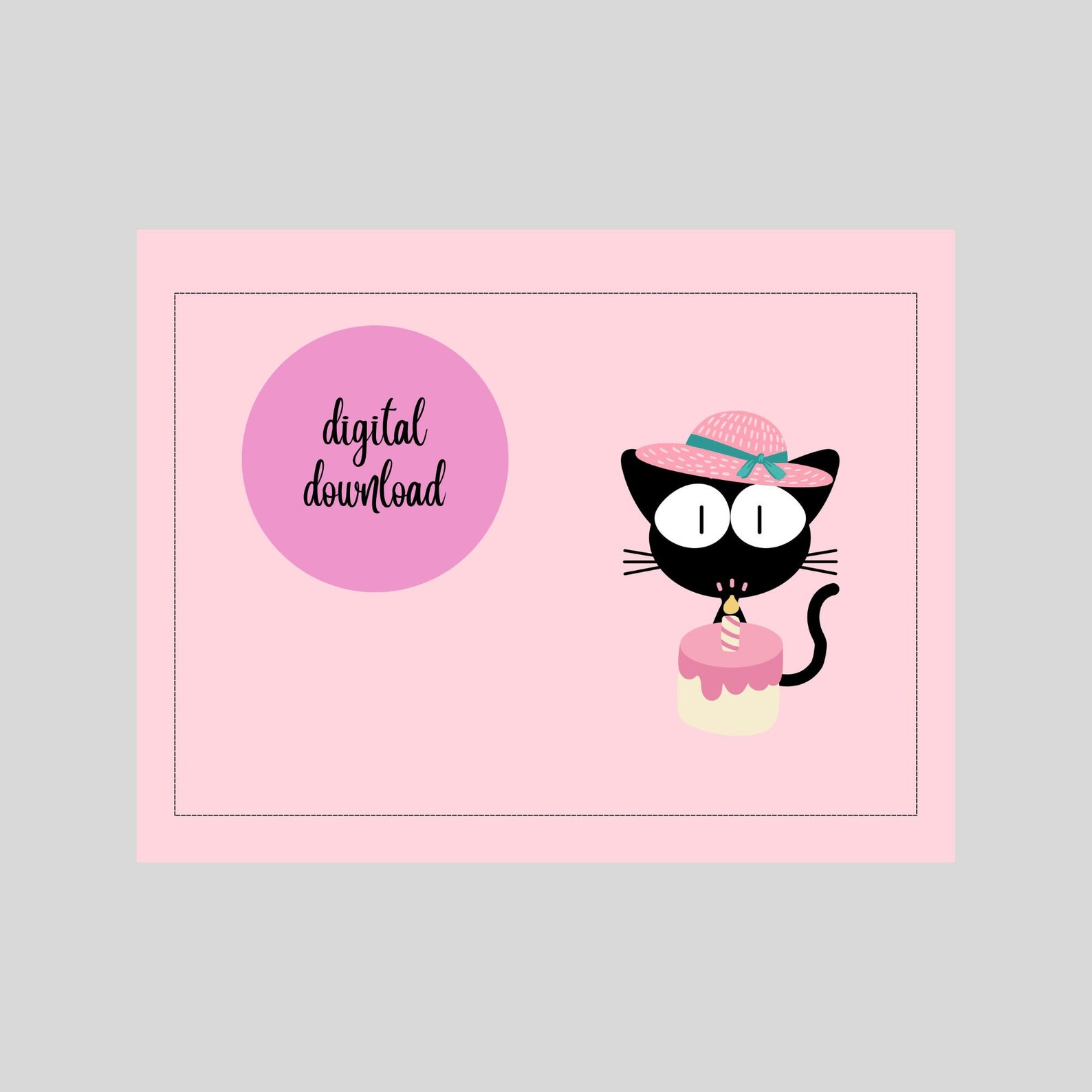 Cat Birthday Printable Card Digital Happy Birthday Card. Black Cat With ...