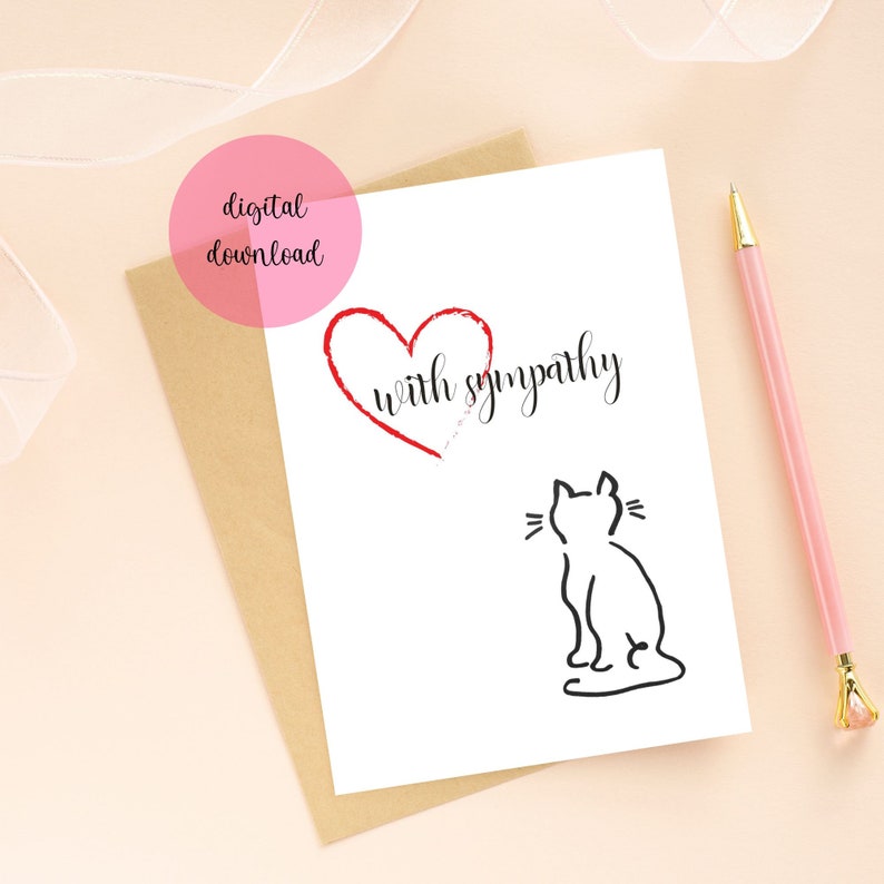 Cat Sympathy Card Printable, DIGITAL Card, With Sympathy, Cat Memorial ...