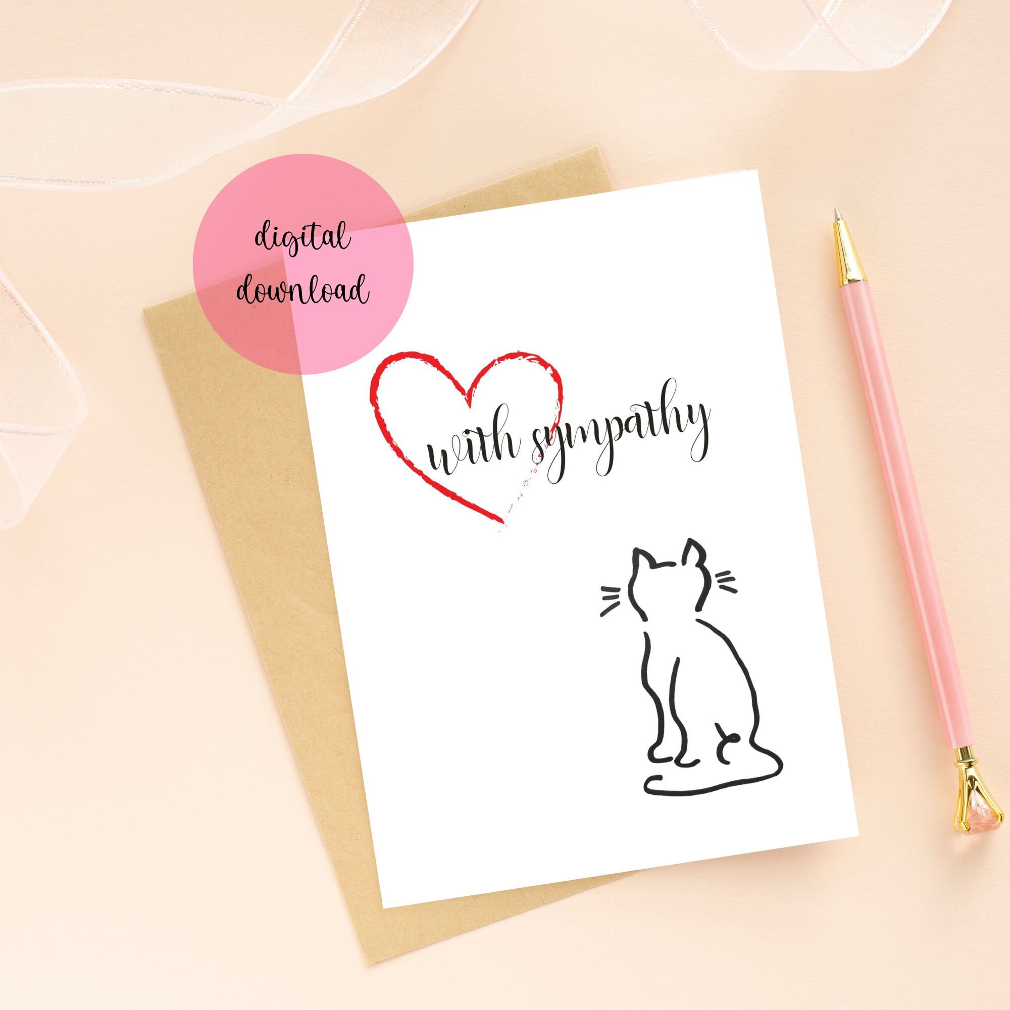 Cat Sympathy Card Printable, DIGITAL Card, With Sympathy, Cat Memorial ...