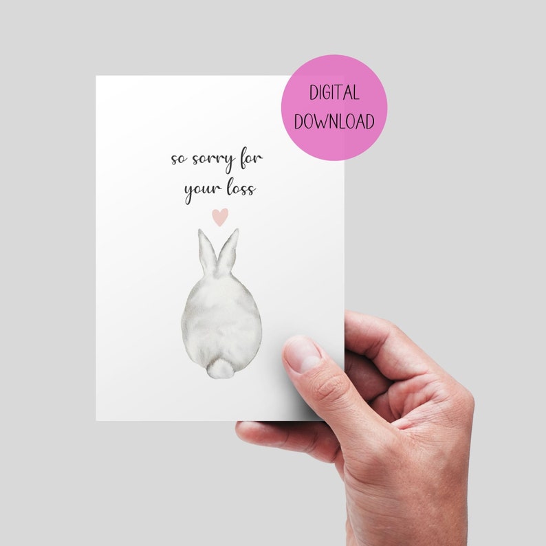 Bunny Sympathy Card Printable, Pet Condolence Card, Pet Sympathy, Pet