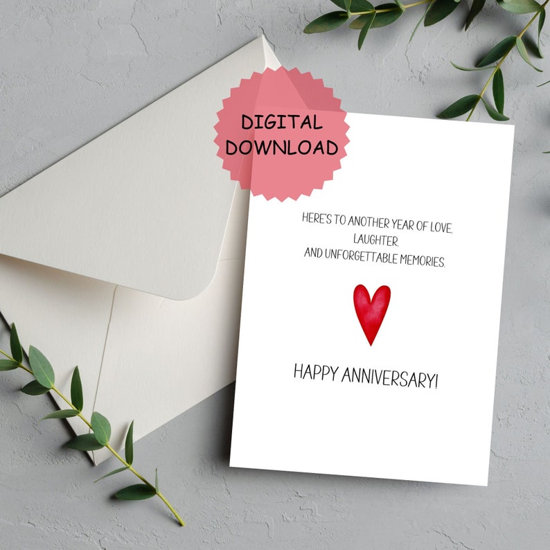 Happy Anniversary Printable Card, Wedding Anniversary Card, DIGITAL ...